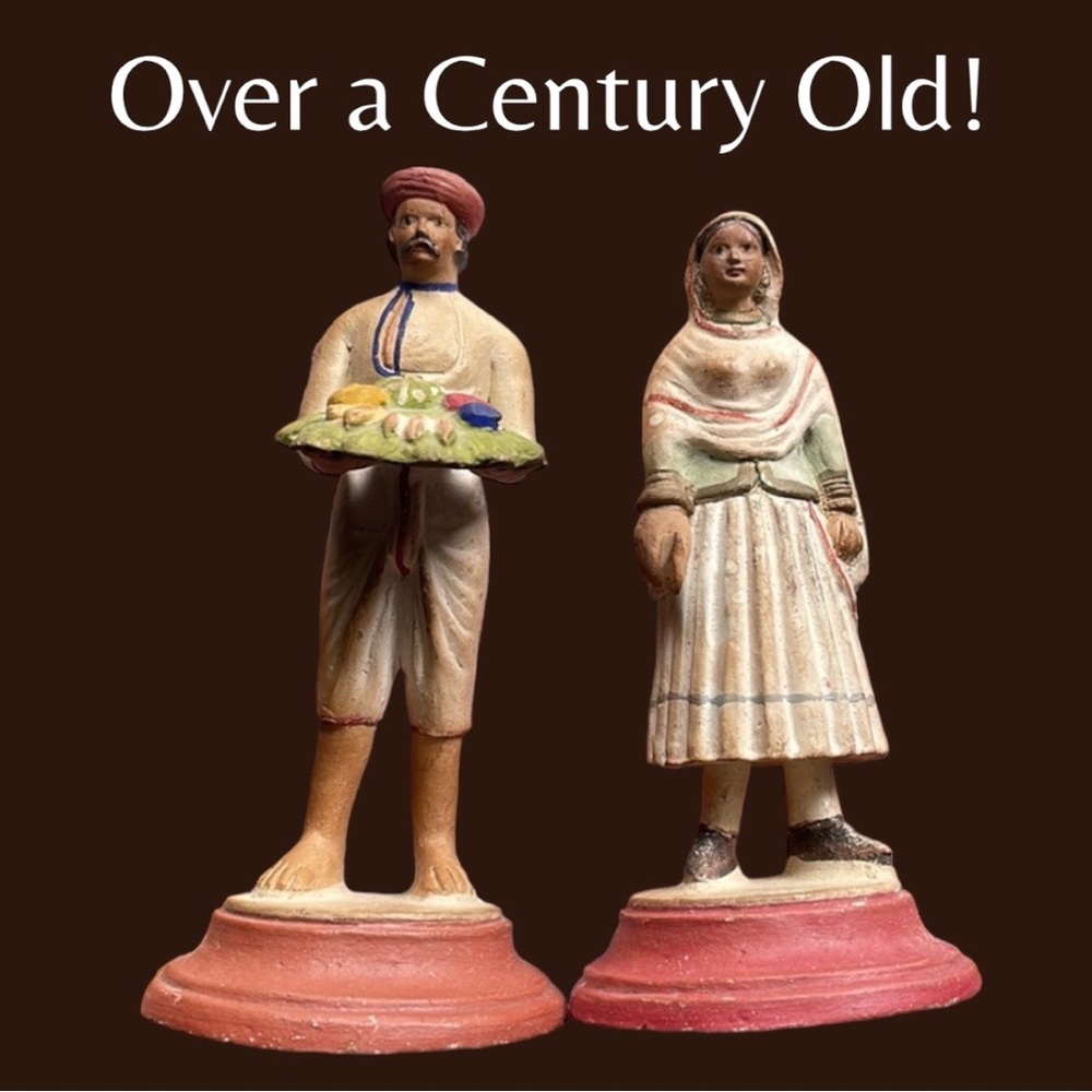 Pair of Antique India Terracotta Figurines Depicting Castes Tradespeople.